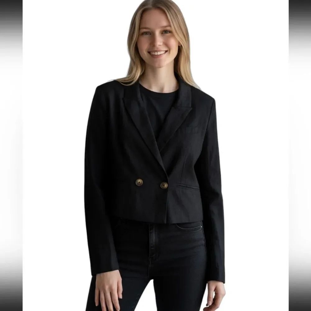 NWT Jason Wu Classic Cropped Navy Blue Suit Jacket Size L